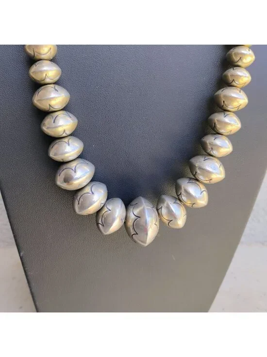 Vtg Roy Vandever Navajo Pearl Bench Bead Sterling Silver Graduated Necklace 23" - Picture 3 of 16